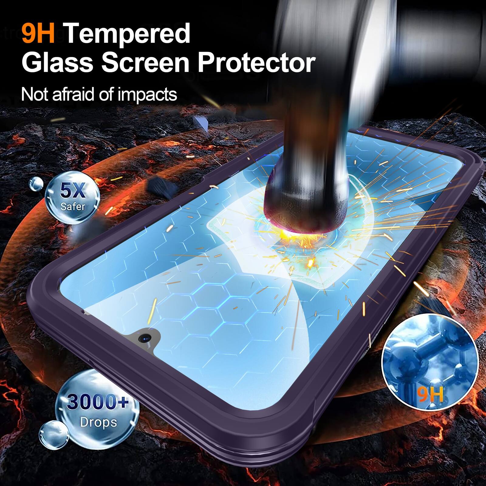 9H Tempered Glass Screen Protector  
Not afraid of impacts  
5X Safer  
3000+ Drops  
9H