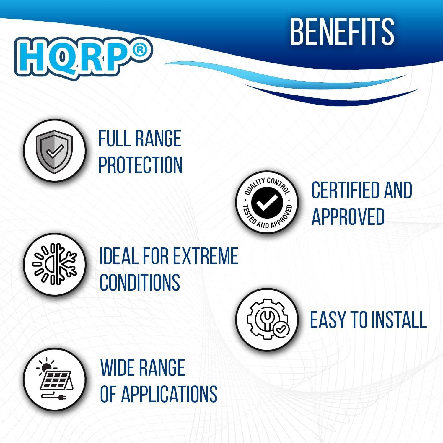 HQRP BENEFITS  
- FULL RANGE PROTECTION  
- IDEAL FOR EXTREME CONDITIONS  
- WIDE RANGE OF APPLICATIONS  
- CERTIFIED AND APPROVED (QUALITY CONTROL, TESTED AND APPROVED)  
- EASY TO INSTALL