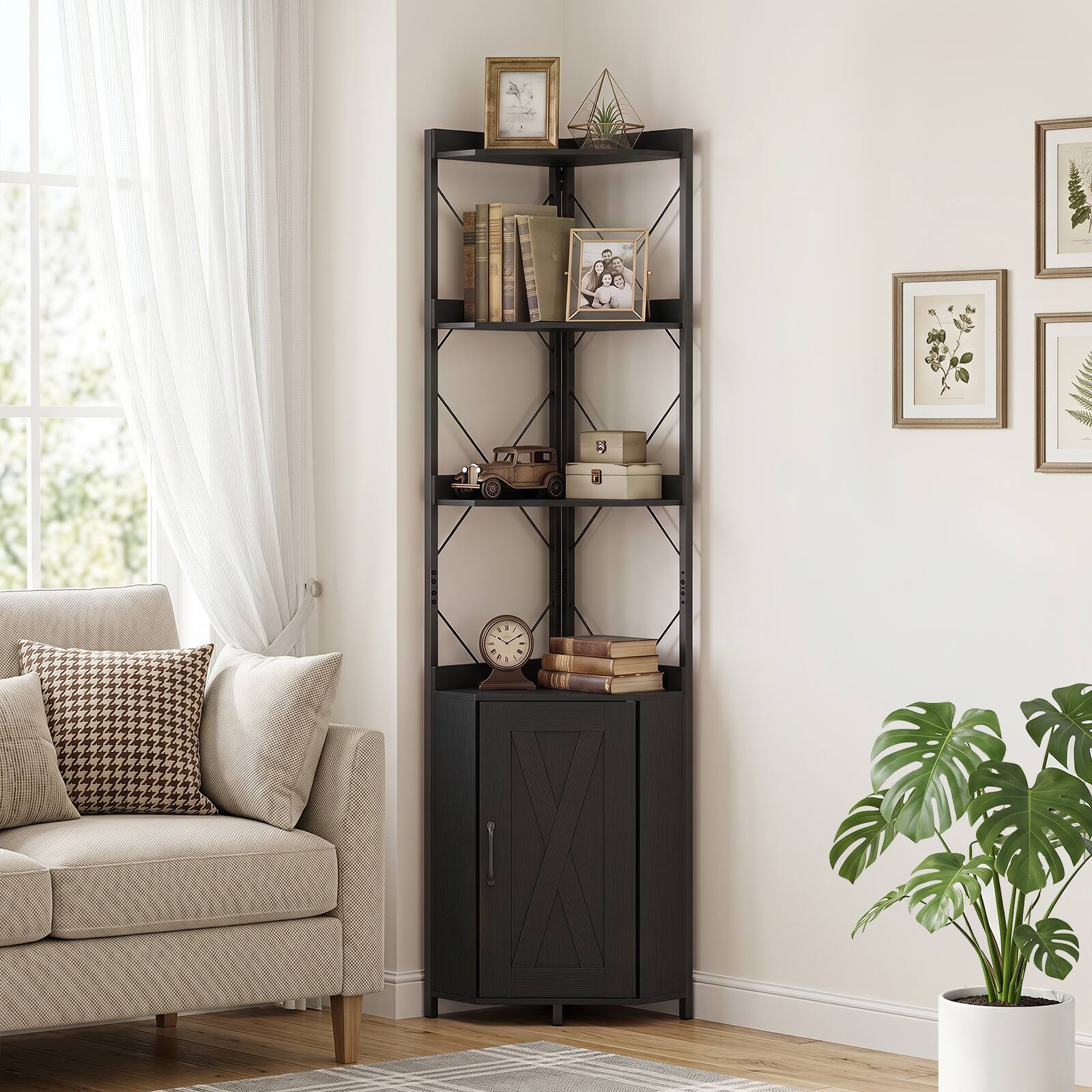 Alt View 1. Costway - Costway 6-Tier Corner Shelf, 71" Tall Freestanding Bookshelf with Metal Frame for Kitchen - Black.