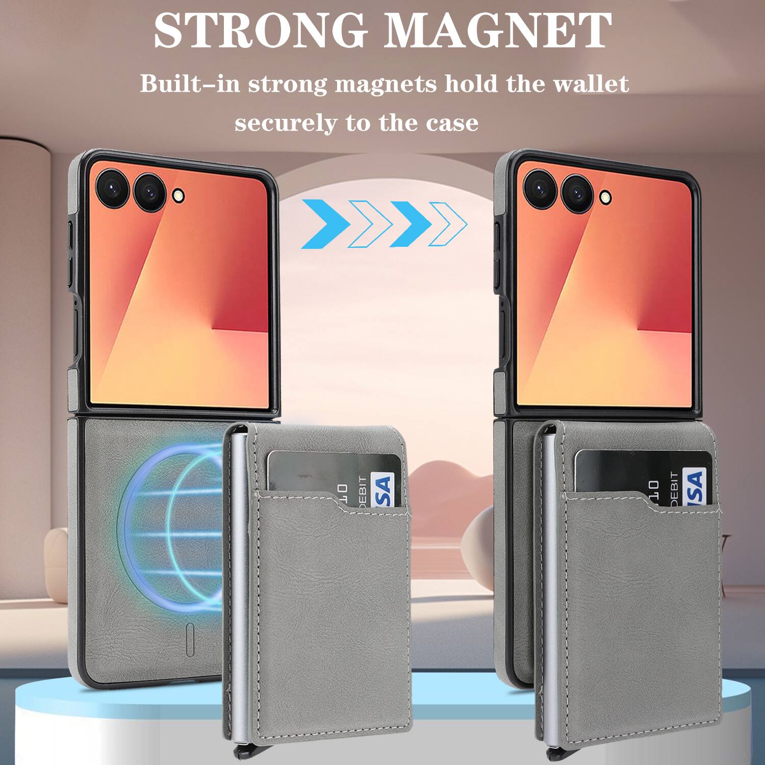 STRONG MAGNET  
Built-in strong magnets hold the wallet securely to the case  

EBIT SA  
10 DEBIT SA