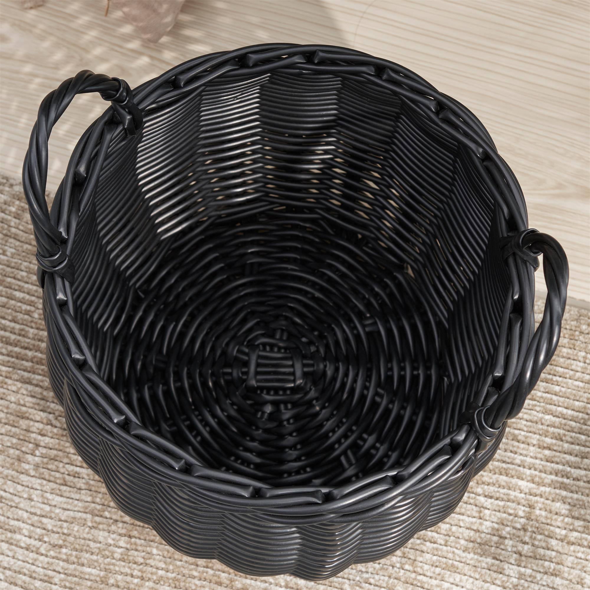 Alt View 4. Boyel Living - Matte Black Round Resin Woven Storage Basket with Handles 13-in L x 13-in W x 10.2-in H for Home Organization - Matte Black.