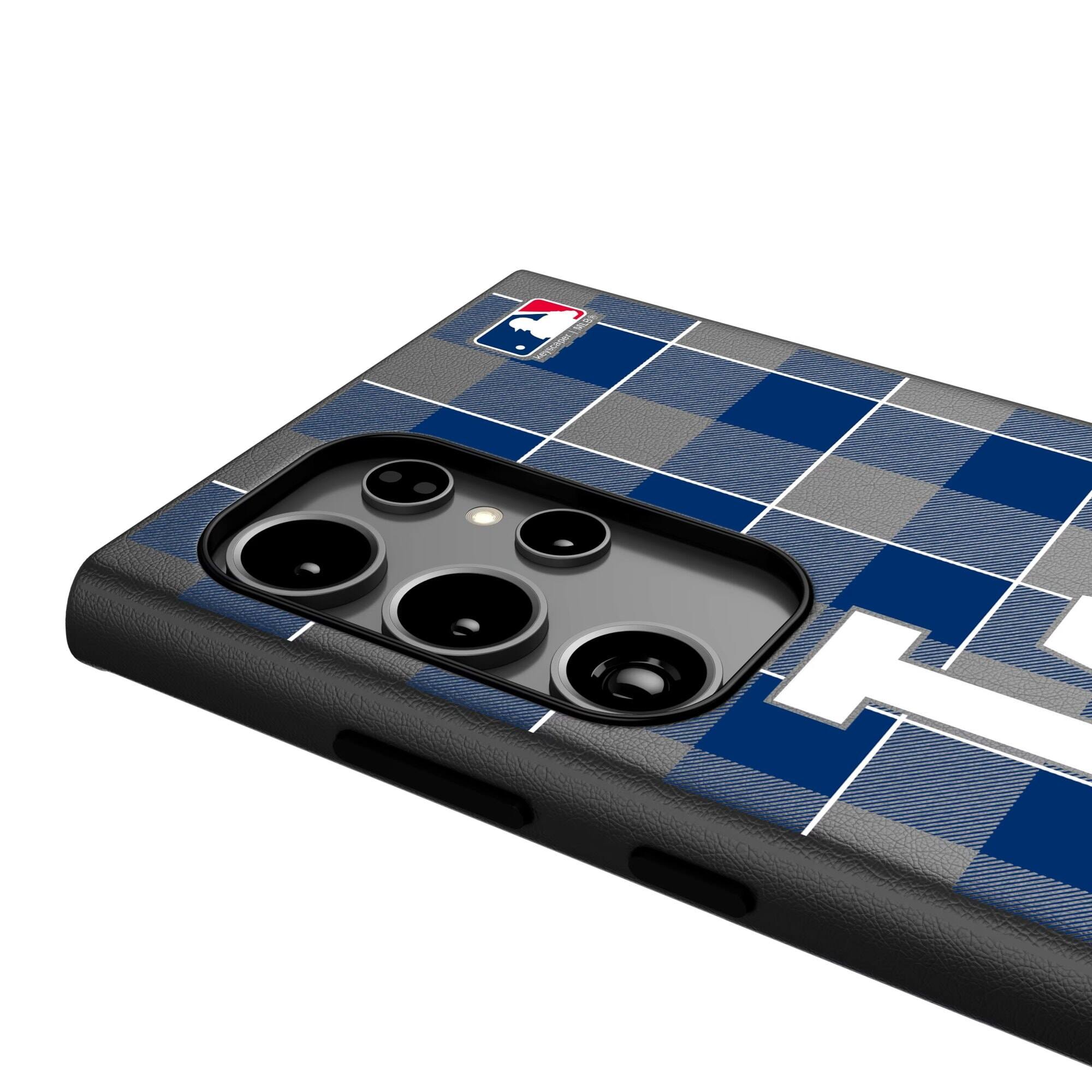 Alt View 3. Keyscaper - Los Angeles Dodgers Plaid Galaxy Magnetic Bump Case - S24 Ultra - Black.