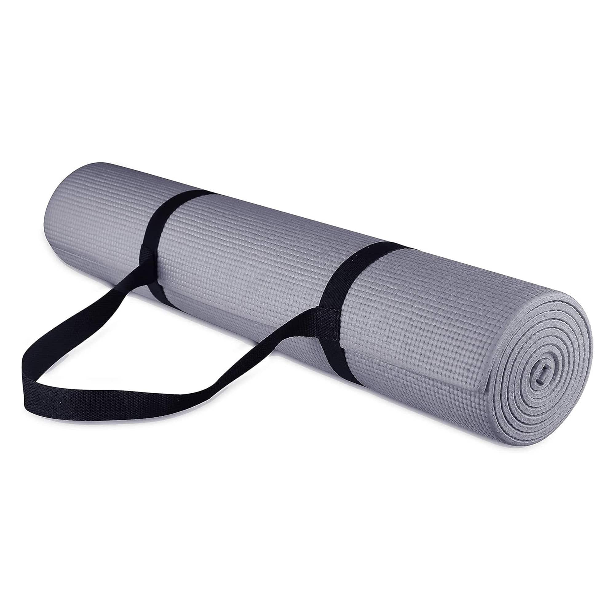 Front. Fitvids - Fitvids 1/4” High Density Thick Non Slip Workout Yoga Mat and Carry Strap, Grey - Grey.