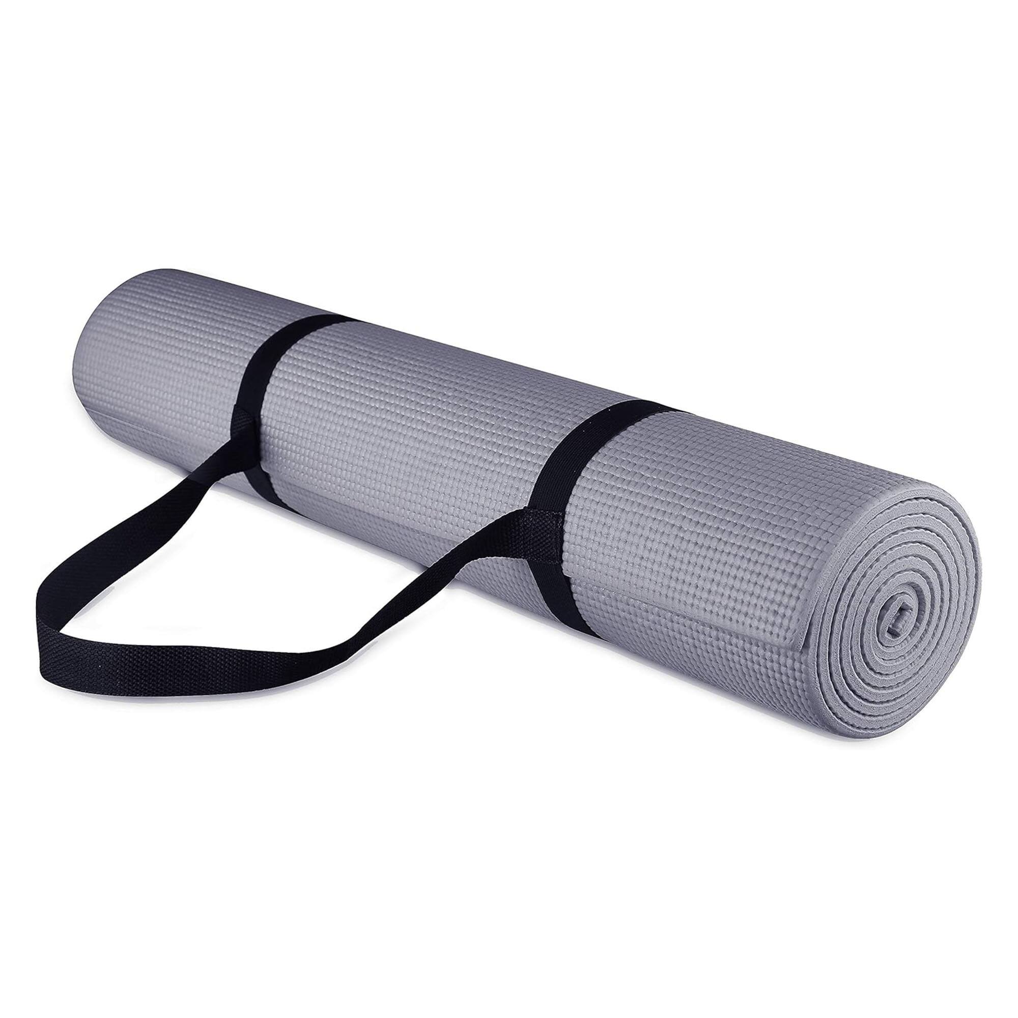 Fitvids - 1/4” High Density Thick Non Slip Workout Yoga Mat and Carry Strap, Grey - Gray