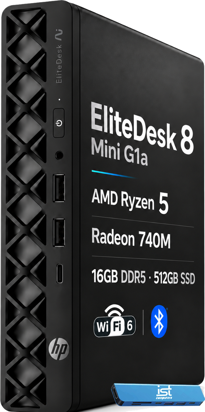 EliteDesk 8 Mini G1a  
AMD Ryzen 5  
Radeon 740M  
16GB DDR5  
512GB SSD  
Wi-Fi 6  
hp  
ist computers