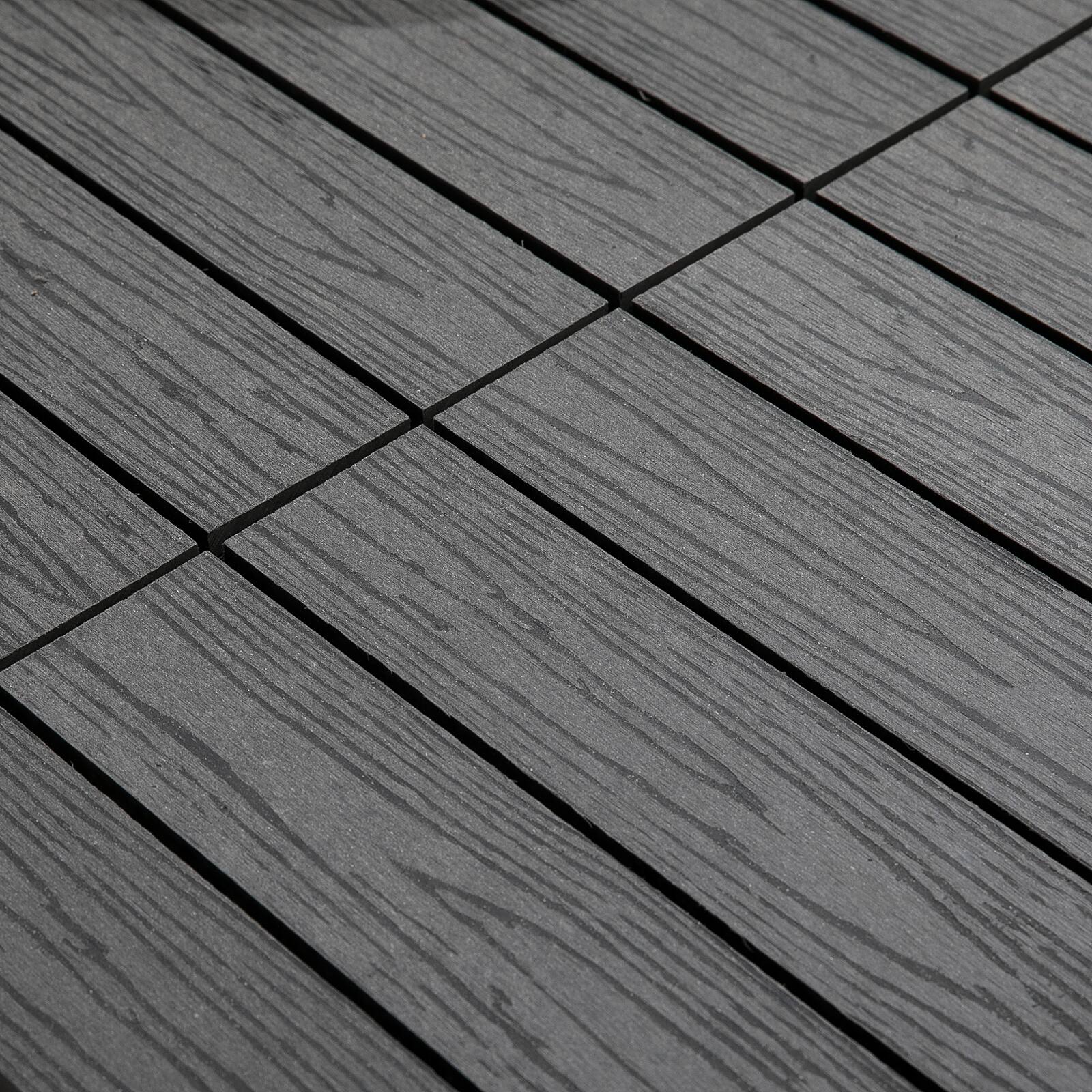 Alt View 7. Outsunny - Interlocking Deck Tiles, Pack of 11 Outdoor Flooring Patio Tiles, 12" x 12", All Weather for Porch, Balcony - Grey.
