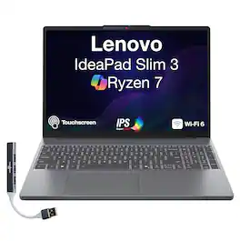 Lenovo - IdeaPad Slim 3 Laptop 15.3 WUXGA Display (Ryzen 7 170, 16GB, 512GB SSD, AMD Radeon 680M, Win 11 Pro) w/USB Hub - Luna Grey