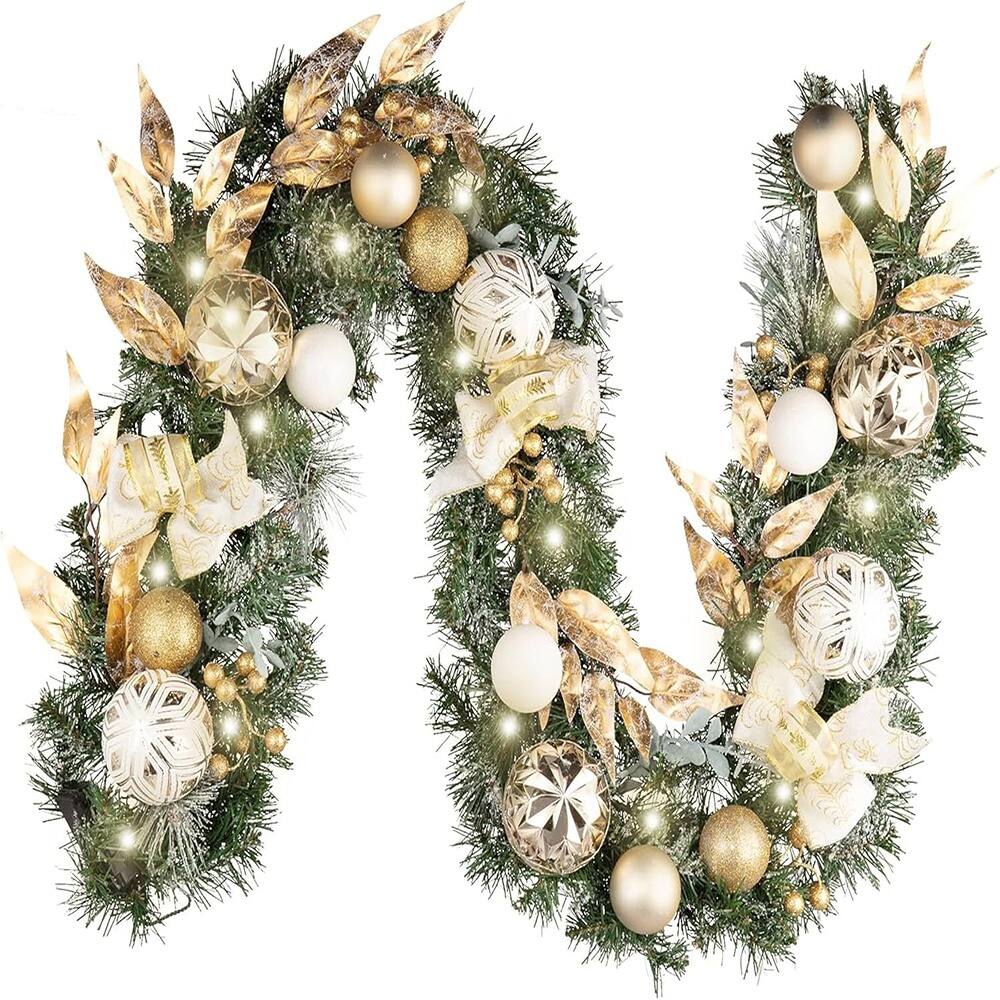Front. RTMB - 6' Pre-Lit Christmas Garland, White & Gold, Indoor Holiday Home Decor - White/Gold.