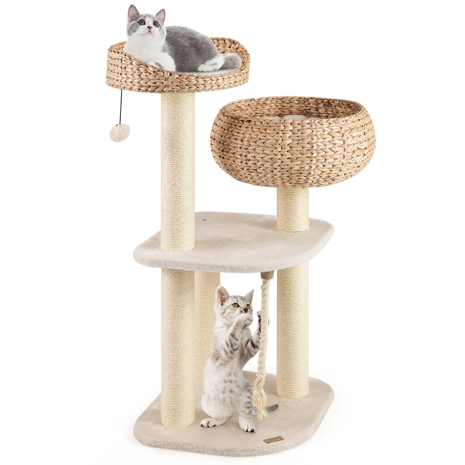 Alt View 9. Gymax - Gymax 41'' Hand-Made Cat Tree Tower Natural Bowl Shaped w/ 2 Perch - GYM17762.