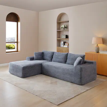 Front. Anysun - 95" Rabbit Hair Modular Cloud Sofa - Left L-Shape, Recliner, Minimalist Sleeper & Deep Seat for Living Room - Gray.