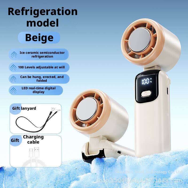 Refrigeration model Beige  
Ice ceramic semiconductor refrigeration  
100 Levels adjustable at will  
Can be hung, erected, and folded  
LED real-time digital display  
Gift lanyard  
Charging cable  

Shenzhen Isent Technology Co., Ltd  
shop21504824a3u57.1688.com