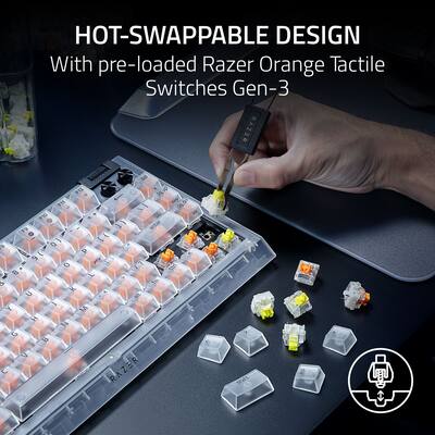Razer BlackWidow V4 75% Hot-swap Phantom Green – Interruttori Orange Tattili, Rullo Multimediale, Layout US, Poggiapolsi Magnetico