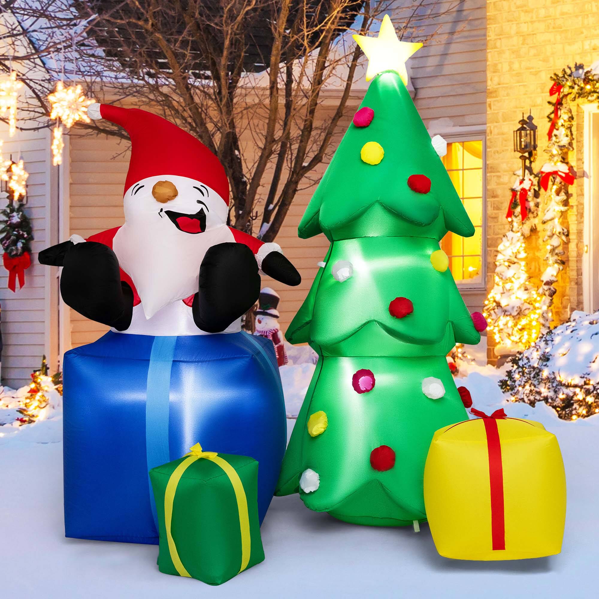 Alt View 4. Costway - 7 FT Inflatable Christmas Lighted Santa Claus & Christmas Tree with Gift Boxes - Multicolor.