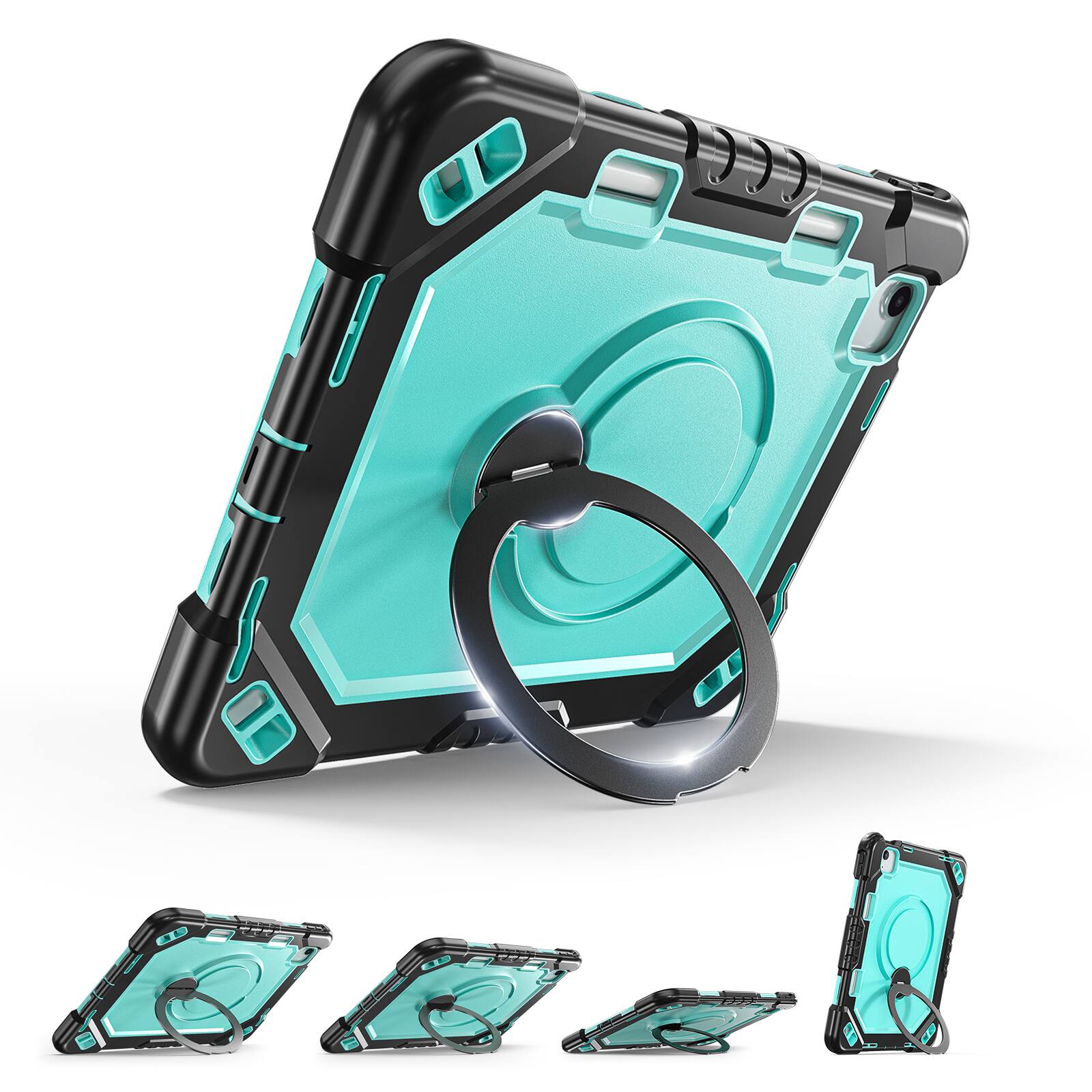 Alt View 2. Dteck - Case Built-in Screen Protector for iPad Air 11'' 2026/iPad Pro 11'' 2022 Pencil Holder Ring Stand Cover+Crossbody Strap - Black+Mint.