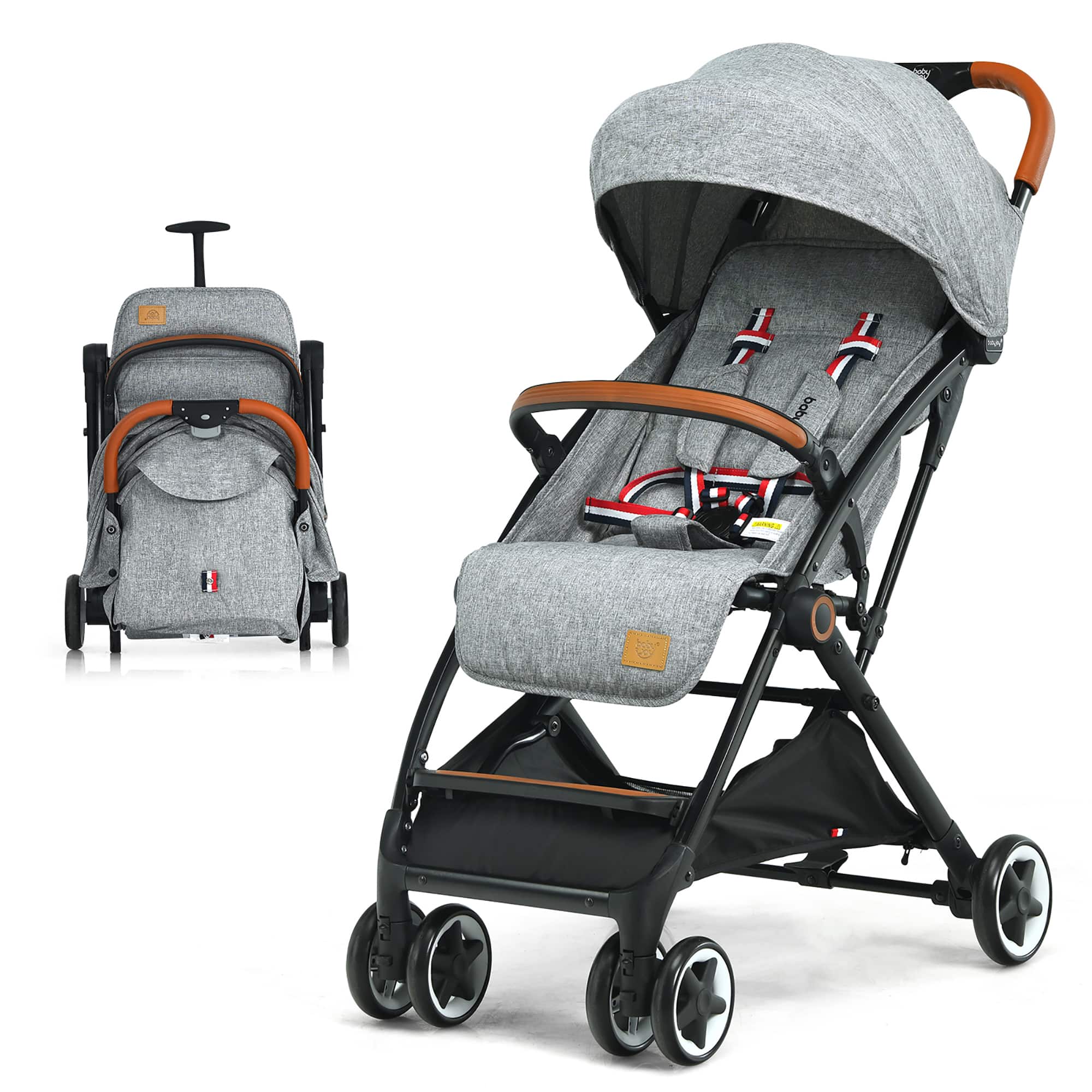 Front. Costway - Costway Lightweight Baby Stroller Aluminium Frame with Net for Travel 15 lbs - Gray.
