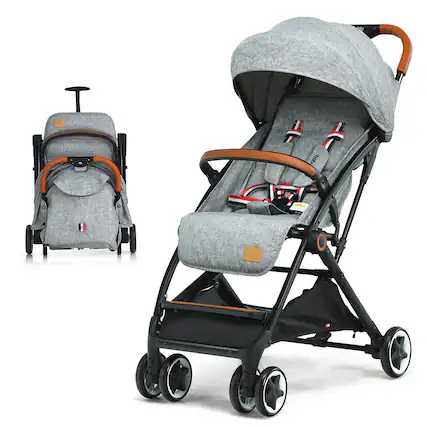 Front. Costway - Costway Lightweight Baby Stroller Aluminium Frame with Net for Travel 15 lbs - Gray.