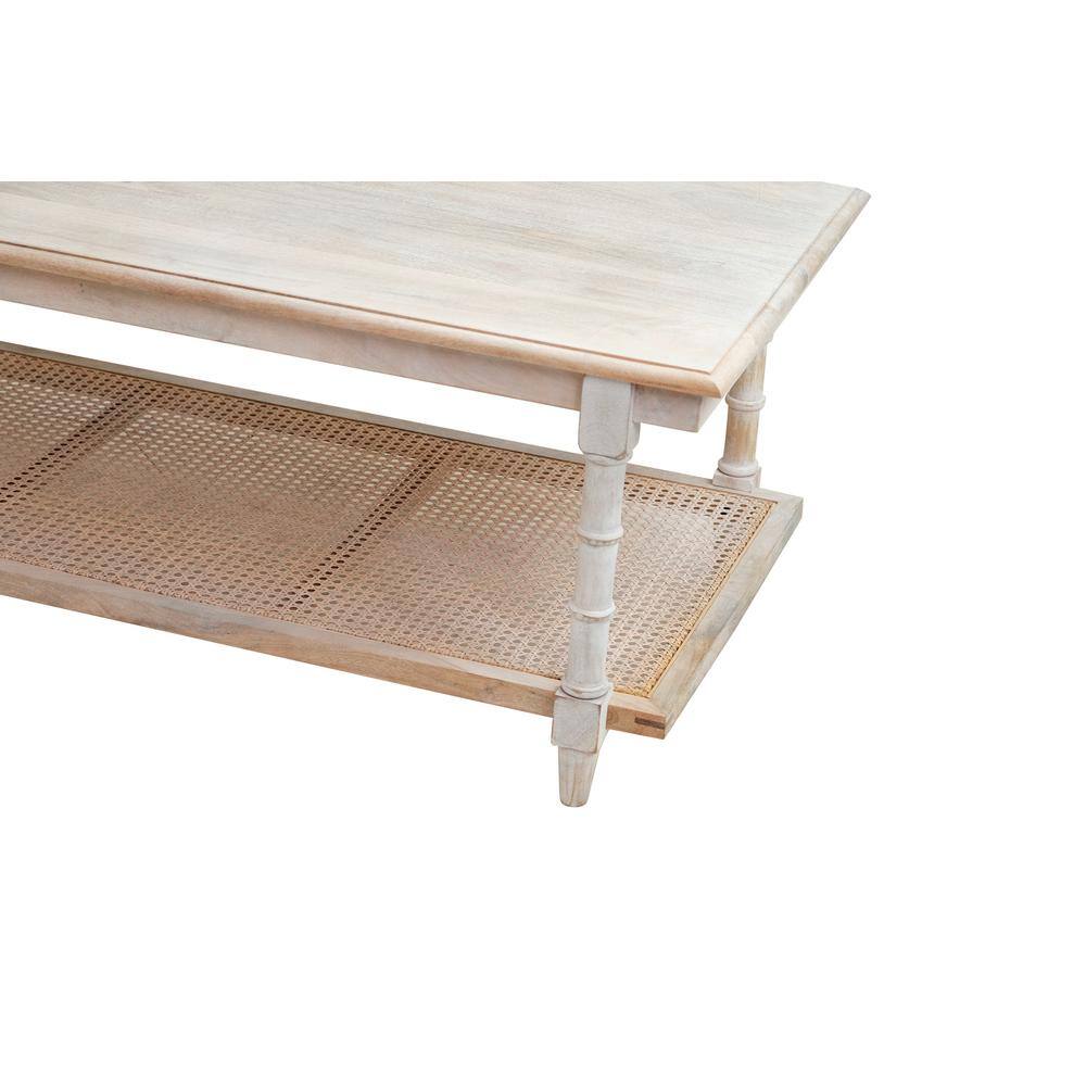 Alt View 2. Carolina Chair & Table - Chesterfield Wood & Cane Coffee Table - Whitewash - White.