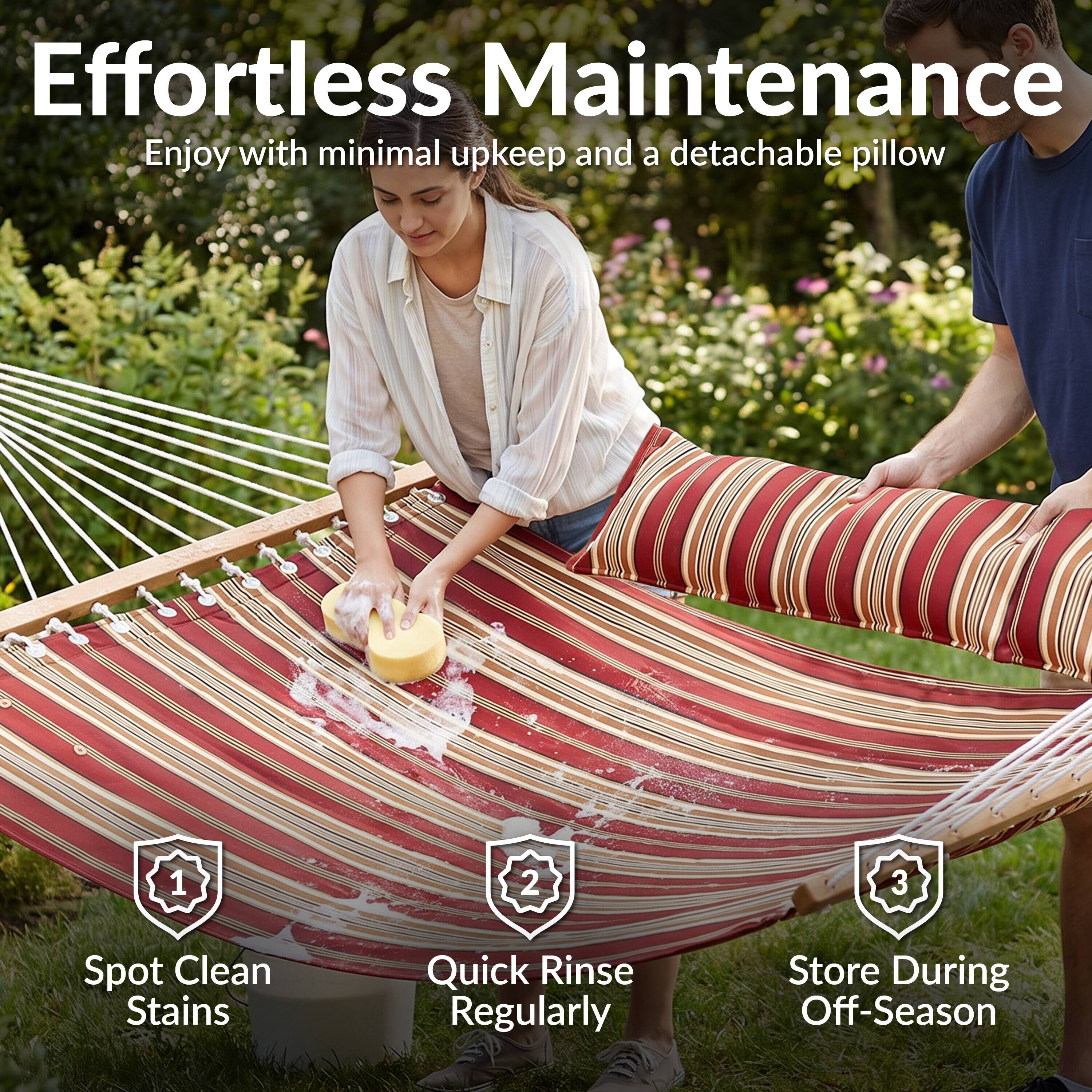 Effortless Maintenance  
Enjoy with minimal upkeep and a detachable pillow

1. Spot Clean Stains  
2. Quick Rinse Regularly  
3. Store During Off-Season