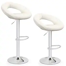 Ecooso - Set of 2 Height Adjustable Bar Stools with Hollow Back Design and Footrest - White