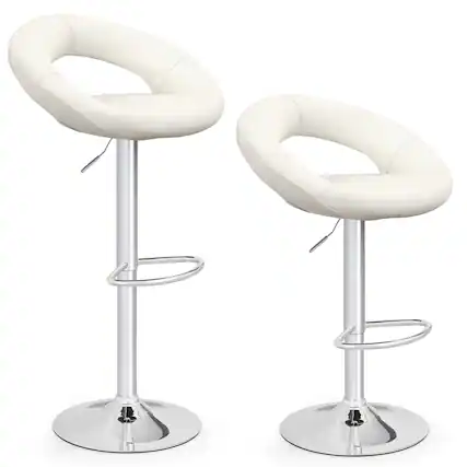 Front. Ecooso - Set of 2 Height Adjustable Bar Stools with Hollow Back Design and Footrest - White.