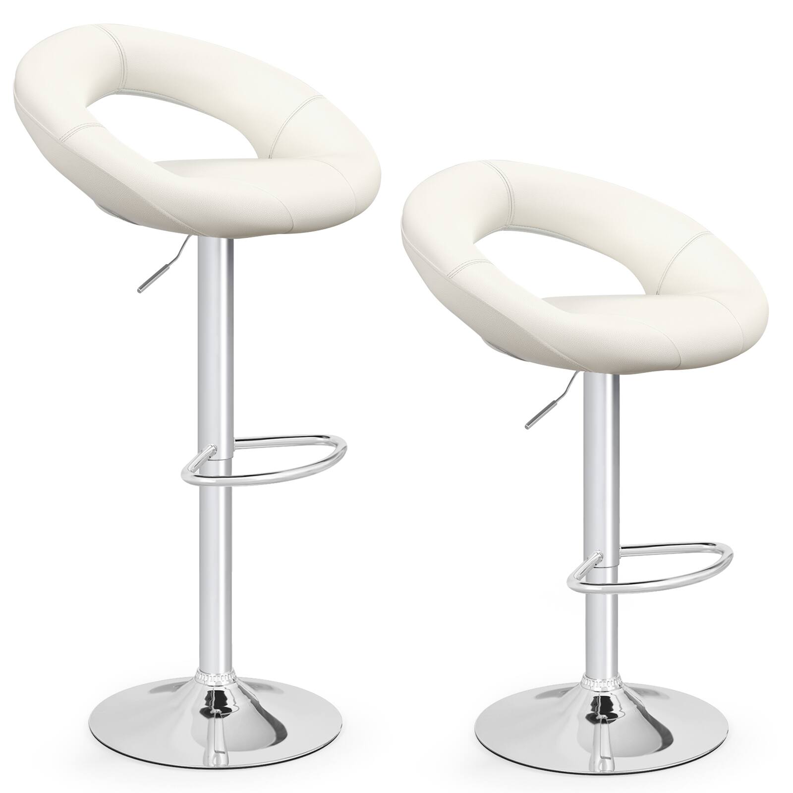 Front. Ecooso - Set of 2 Height Adjustable Bar Stools with Hollow Back Design and Footrest - White.
