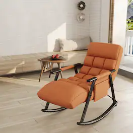 GOODSILO - Adjustable High Back Casual Rocking Chair with Footrest and Side Pockets for Living Room Bedroom or Balcony - Orange