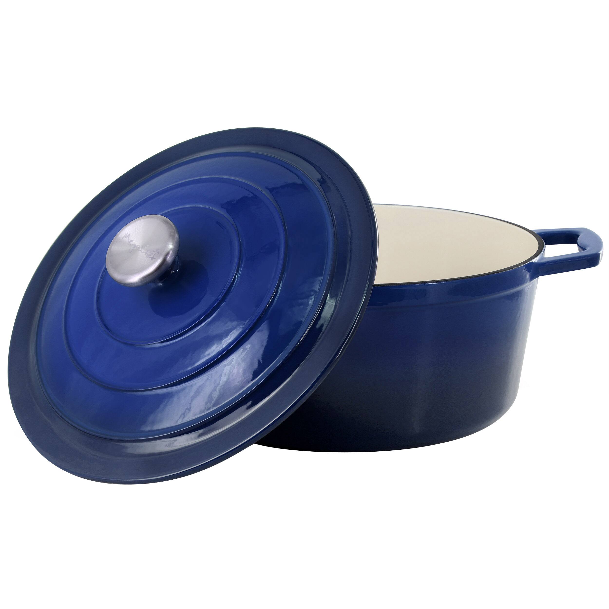 Alt View 7. Mega Chef - MegaChef 5 Quarts Round Enameled Cast Iron Casserole with Lid in Gradient Dark Blue - Dark Blue.