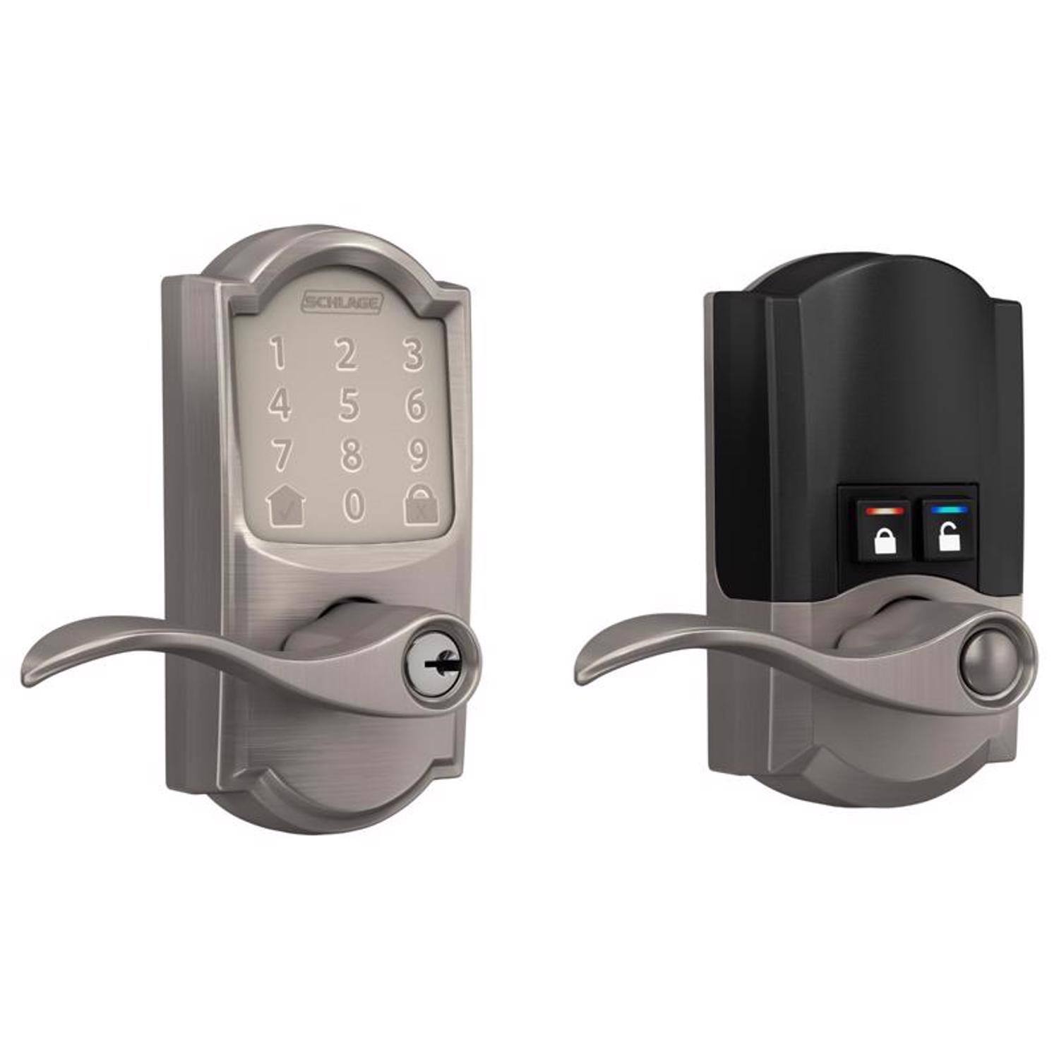 Left. Schlage - Schlage Encode Satin Nickel Metal Wi-Fi Deadbolt with Accent Lever - Satin Nickel.