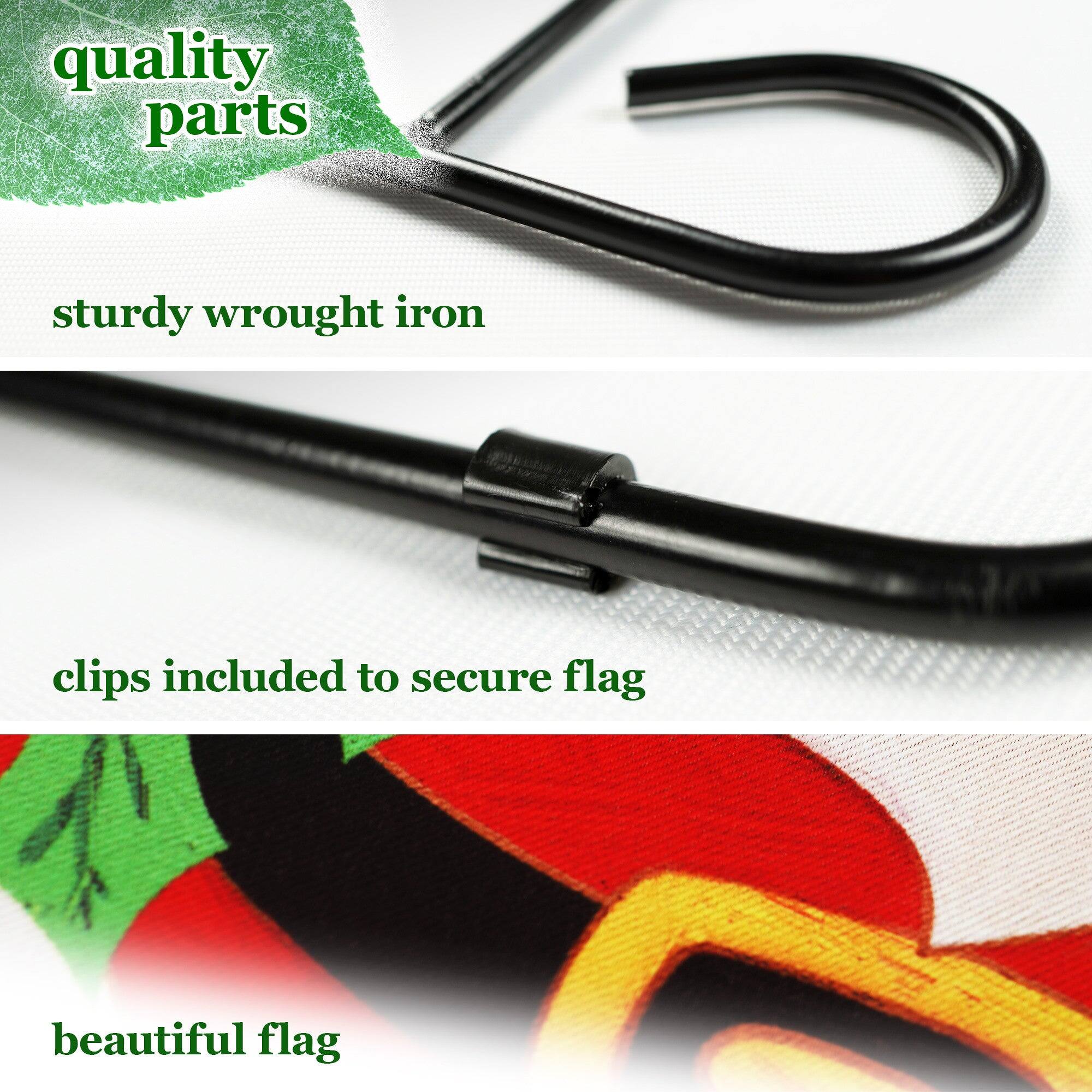 - quality parts
- sturdy wrought iron
- clips included to secure flag
- beautiful flag
