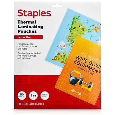 Staples - Thermal Laminating Pouches, Letter Size, 3 Mil, 50/Pack (5200507/5200525) - Clear price history on PriceWatchPro