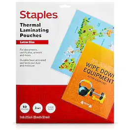 Staples - Thermal Laminating Pouches, Letter Size, 3 Mil, 50/Pack (5200507/5200525) - Clear