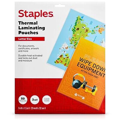 Staples - Thermal Laminating Pouches, Letter Size, 3 Mil, 50/Pack (5200507/5200525) - Clear
