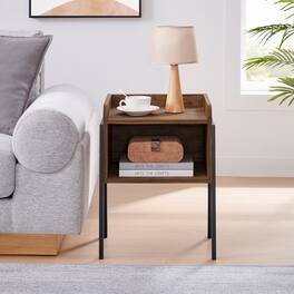 Danya B - Kazuyo Mid-Century Modern Black Metal Two-Tier End Side Table - Walnut - Walnut, Black