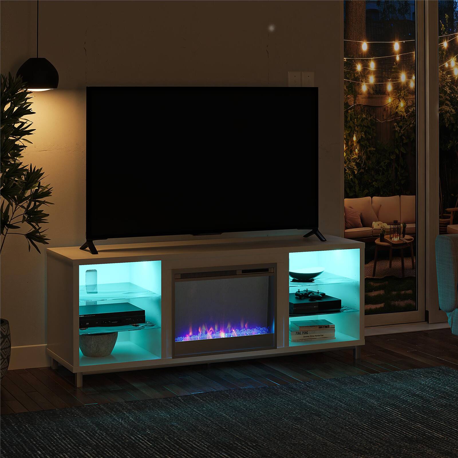 Alt View 1. Chateau Abodes - 65" Fireplace TV Stand with Electric Fireplace & RGB Lighting for TVs up to 70" - White.