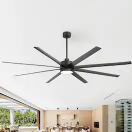 Breezary - 84-in Large Ceiling Fan with 8 ABS Blades, 6-Speed DC Motor, Remote Control, 3 Downrods with Timer, Optional Light Kit - Matte Black (With Light)