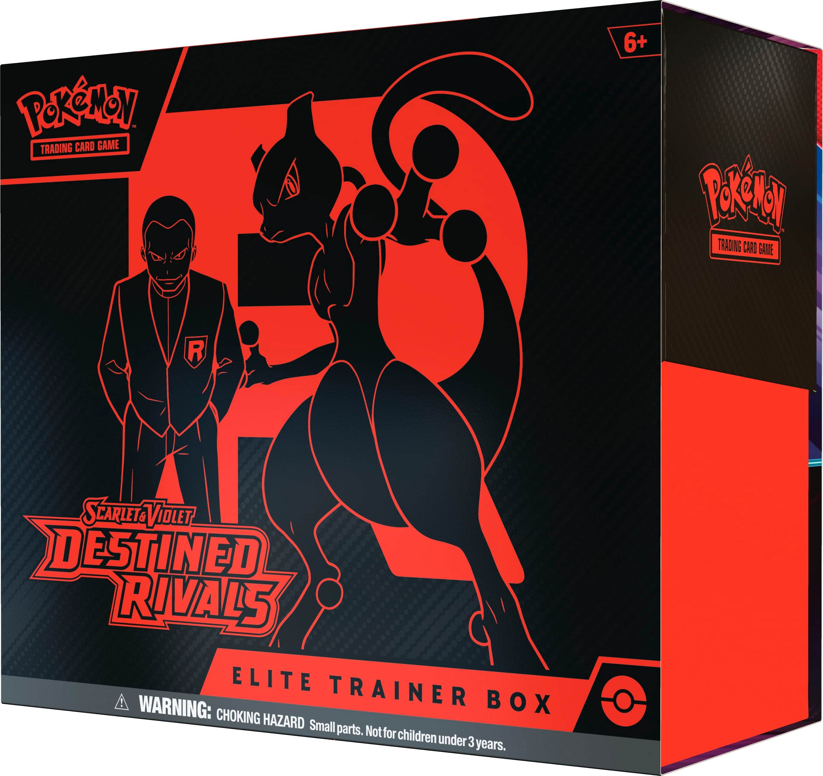 Pokemon Trading Card Game 6+ Destined Rivals Elite Trainer Box. Warning: Box choking hazard. Small parts. Not for children under 3 years.