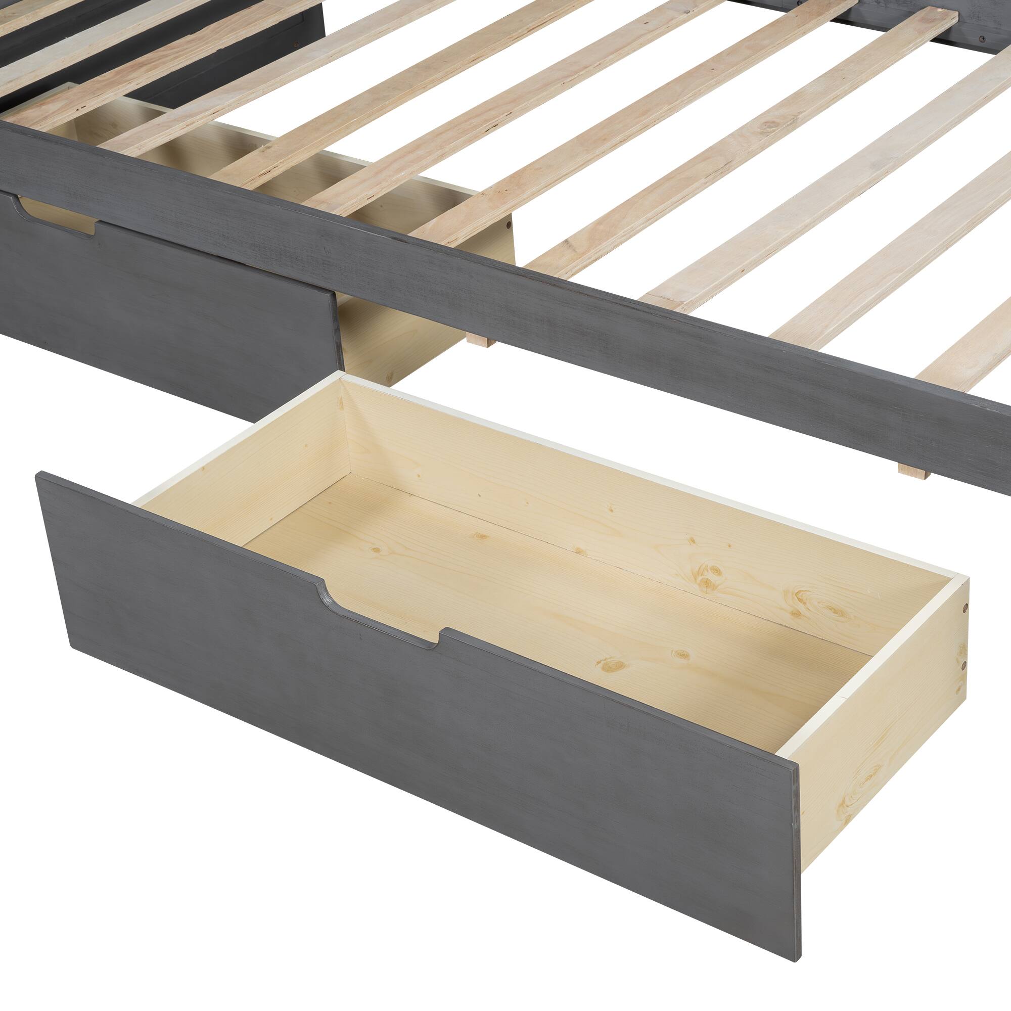 Alt View 8. Tiramisubest - Twin Size Wood Daybed with 2 Drawers and Rustic Guardrail, Ancient Grey - Grey.