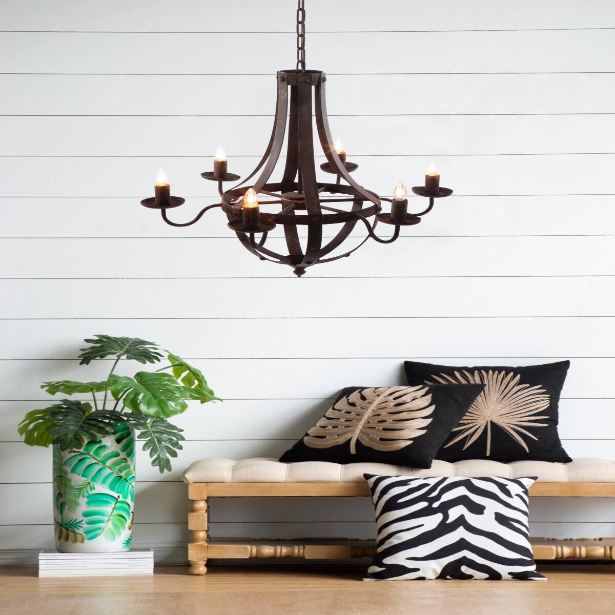 Alt View 3. Loheer - Loheer 6-Light Black Iron Chandelier with Adjustable Chain for Dining Room and Foyer.