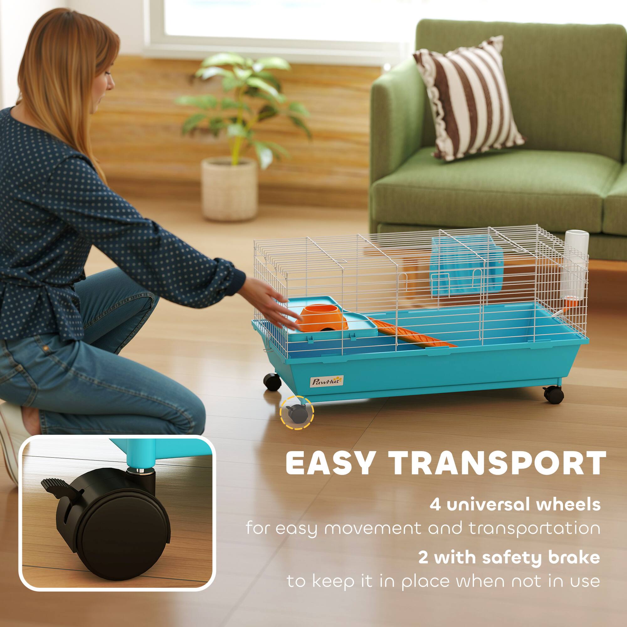 EASY TRANSPORT  
4 universal wheels for easy movement and transportation  
2 with safety brake to keep it in place when not in use