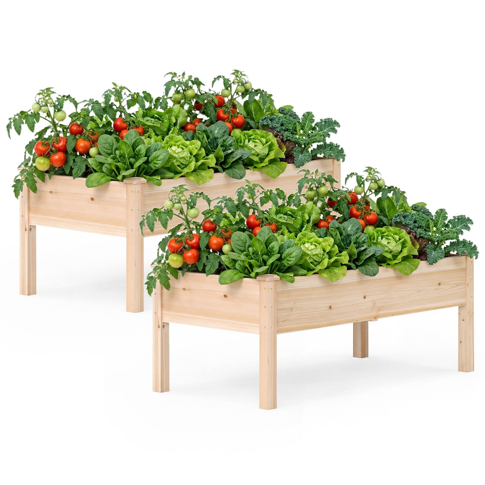 Front. Gymax - Gymax 2PCS 48'' x 24'' x 19''  Wooden Raised Garden Bed w/Legs for Vegetables Flowers - Yellow.