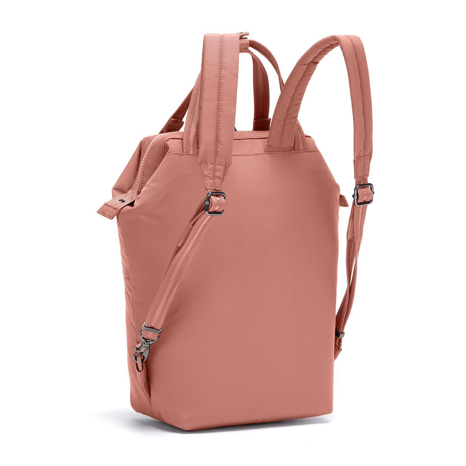 Angle. Pacsafe - Pacsafe Citysafe CX mini backpack (Econyl Rose) - Econyl Rose.
