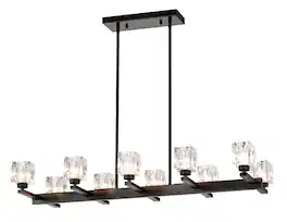 APRILSOUL - 10-Light Black Farmhouse Linear Pendant Light Fixture Modern Crystal Hanging Lighting Chandelier