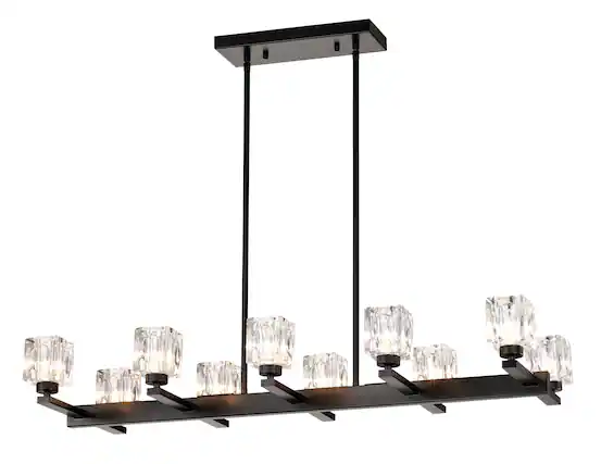 Front. APRILSOUL - 10-Light Black Farmhouse Linear Pendant Light Fixture Modern Crystal Hanging Lighting Chandelier.