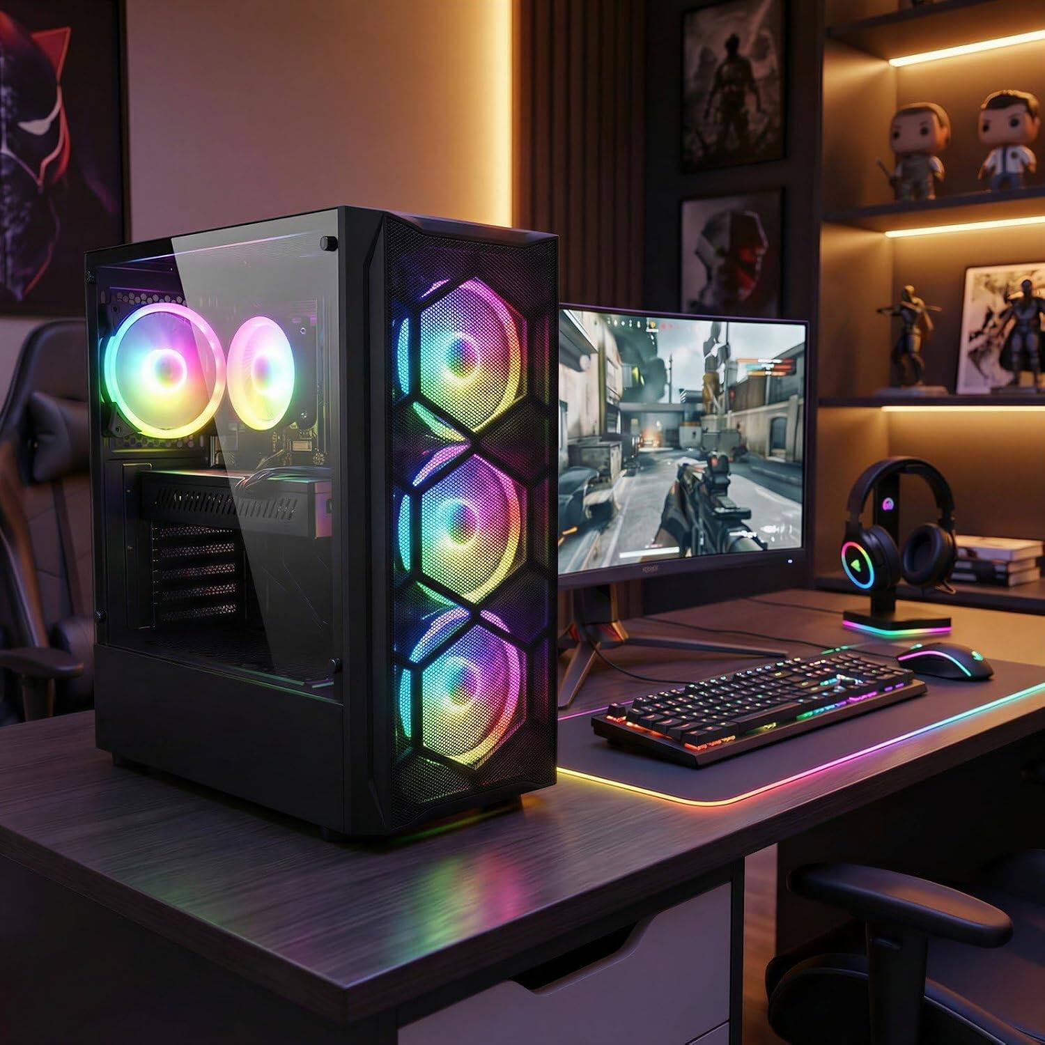 Alt View 1. STGAubron - STGAubron Gaming Desktop PC, Radeon RX 580 8G, Intel Core i7 up to 3.9Ghz, 16G RAM, 1T SSD, WiFi 6, BT 5.0, Win11 Home - Black.