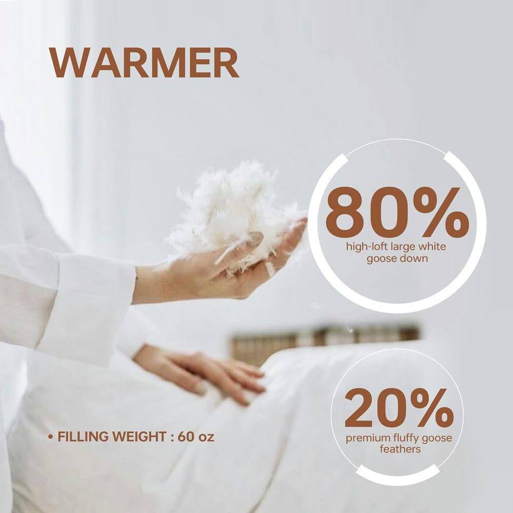 WARMER

80% high-loft large white goose down

20% premium fluffy goose feathers

FILLING WEIGHT: 60 oz