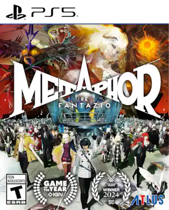 PSS. MEDAHOR FANTAZIO RE TEEN ADOLESCENTS m T ESRB GAME OF THE YEAR IGN THE GAME AWARDS WINNER 2024 BEST RPG ATLUS. - T (Teen 13+)