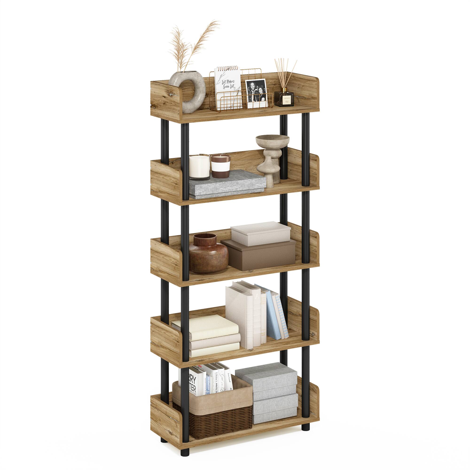 Alt View 3. Furinno - Turn-N-Tube 4-Tier Freestanding Multipurposes Display Rack, Bookshelf, Flagstaff Oak/Black - Flagstaff Oak/Black.