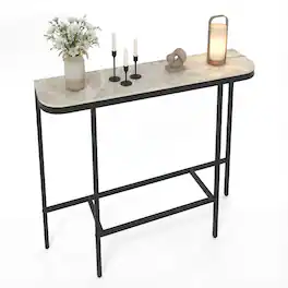 Costway - Entryway Table with Faux Marble Top and Metal Frame, Behind Couch Table for Hallway - Gray/Black