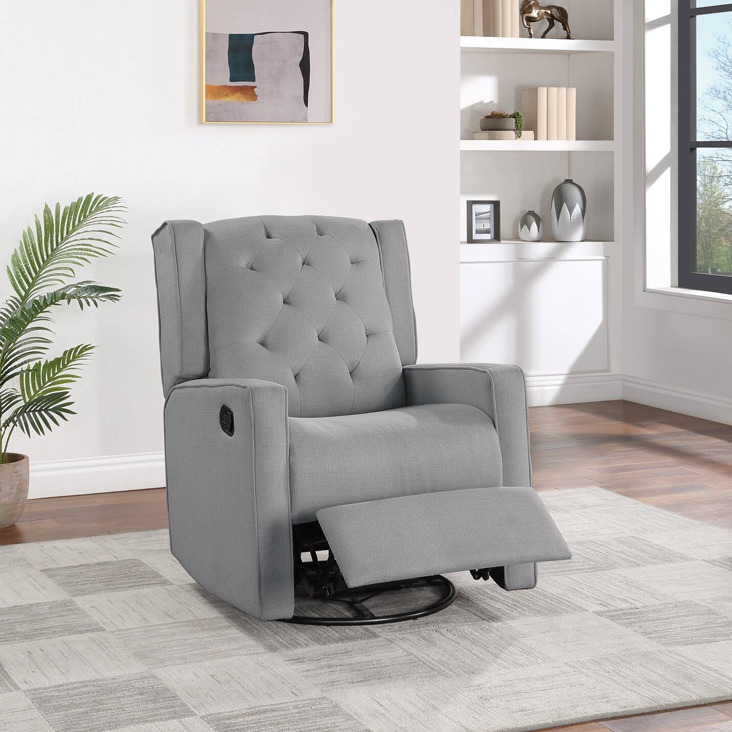TinyHomie - Contemporary Dark Gray Color Polyfiber Swivel Recliner Chair 1pc Manual Motion Wing Back Tufted Cushion - DARK GREY
