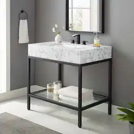 Modway - Kingsley Stainless Steel Bathroom Vanity - Black White